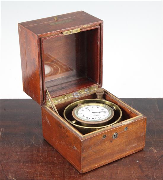 An Elgin National Watch Co teak cased brass deck watch, W.5.25in. H.5.5in.